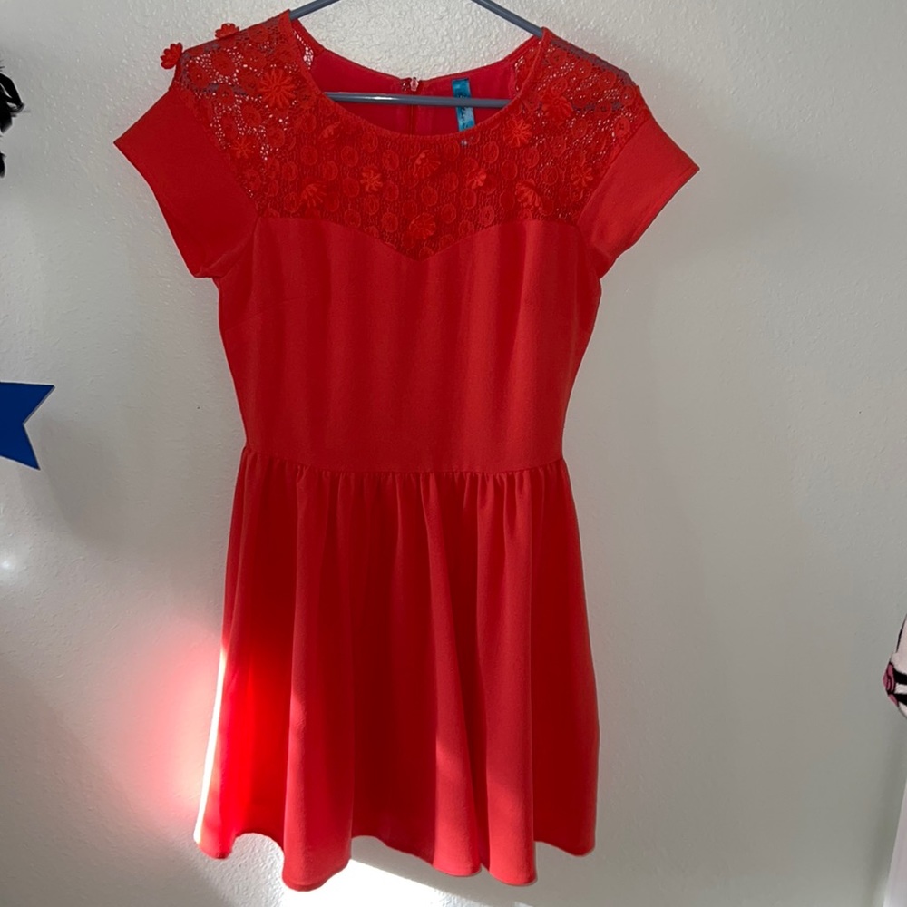 Orange Fit & Flare Lace Dress